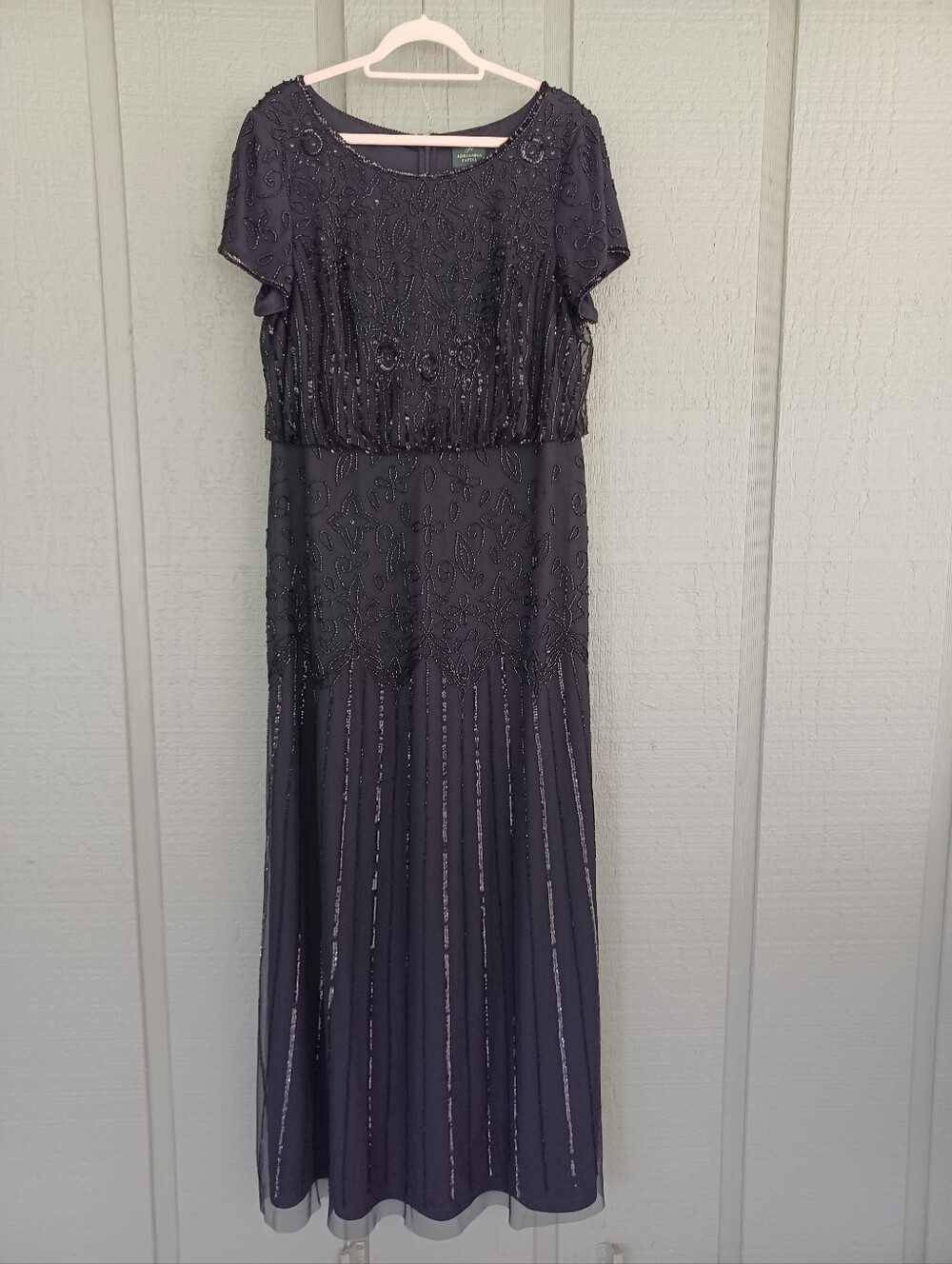 Adrianna Papell Beaded Blouson Gown Size 18 Women's Short Sleeve Black Cocktail